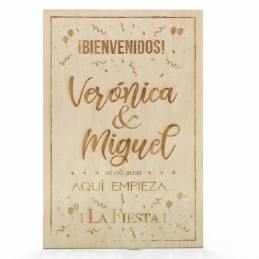 Cartel de bienvenida de madera