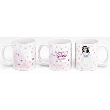 Taza Niña Comunión Corazones